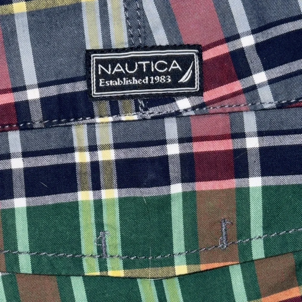 Nautica Plaid Cotton Plain Front Shorts SZ 34